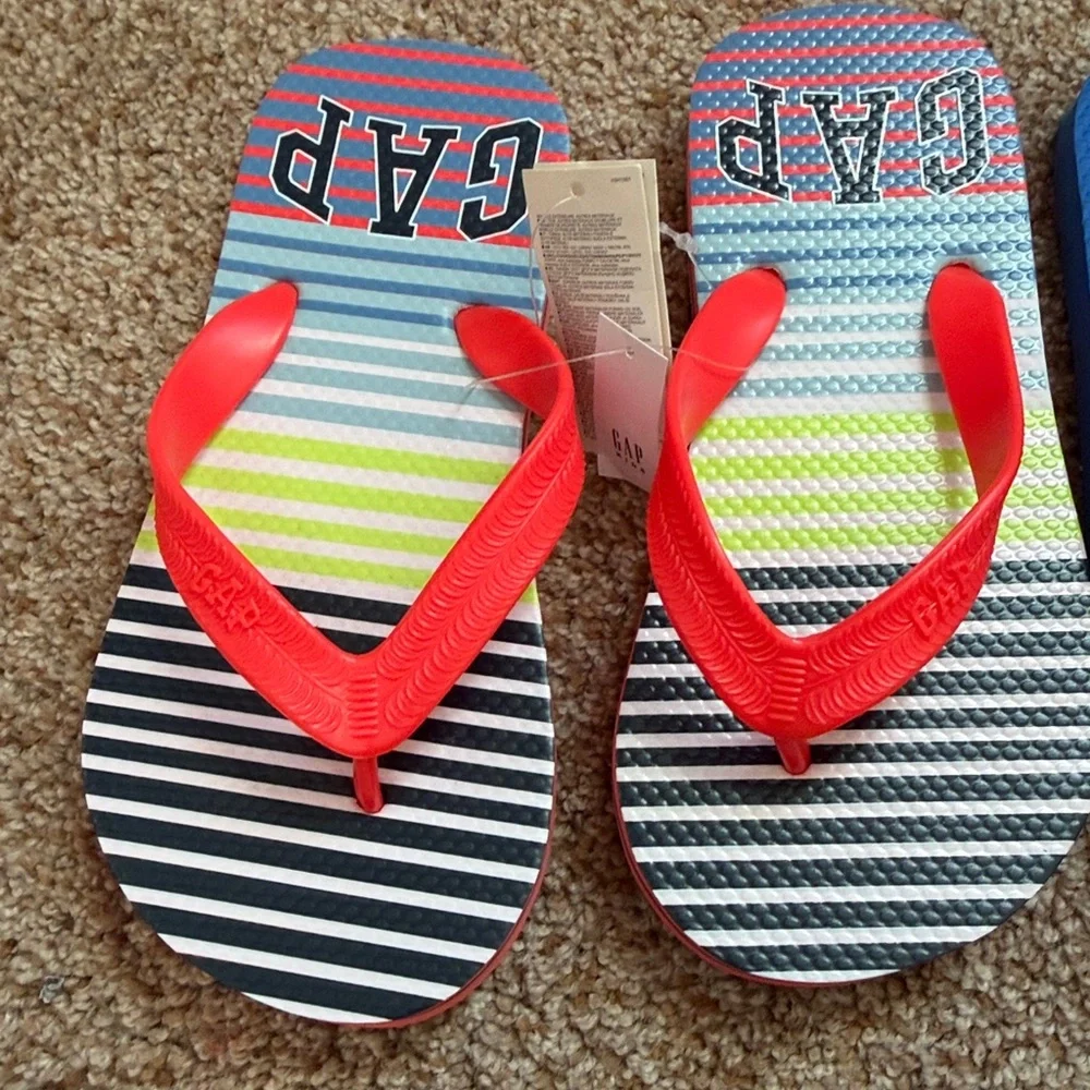 NWT Gap Factory striped, worn Gap blue/black flip flop, 1-2